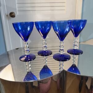 Bryce Aristocrat Cobalt Blue Footed Wine Glass Set Of 4